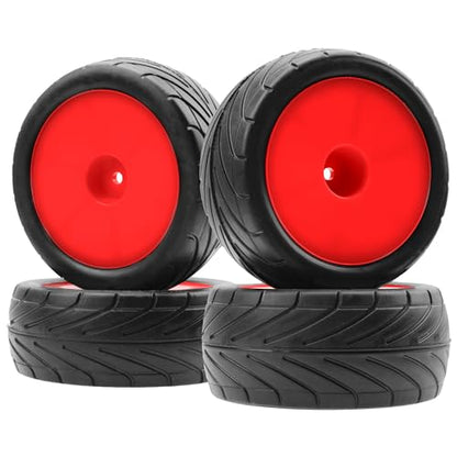 4Pack ShareGoo RC 85mm/3.34" Rubber Tires Front Rear Tyres 12mm Hex Wheel Compatible with Redcat HPI HSP Kyosho 1/10 RC Off-Road Car Buggy (Red) - color: Red