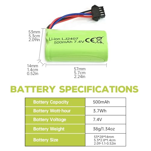 sea jump 7.4V 500mah SM-4P Plug Charging Battery with USB Charging Cable for EC16 DE85 RC Toy Car Model Off-Road Vehicle Battery M416 Electric Gel Ball Blaster Backup Battery