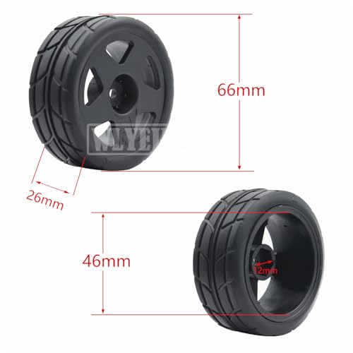 4PCS RC 1/10 On-Road Tires 65mm RC Rubber Tires w/Plastic Wheel Rim 12mm Hex Fit for 1/10 RC On-Road Rally Car HPI Tamiya TT01 TT02 Kyosho Wltoys 144001 - color: Black 5
