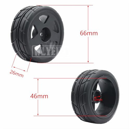 4PCS RC 1/10 On-Road Tires 65mm RC Rubber Tires w/Plastic Wheel Rim 12mm Hex Fit for 1/10 RC On-Road Rally Car HPI Tamiya TT01 TT02 Kyosho Wltoys 144001 - color: Black 5