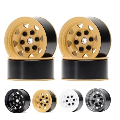 4PCS 1.55 inch Metal Beadlock Wheel Hub RC Car Aluminum Alloy Wheel Rim Compatible with 1/10 RC Crawler Car Model D90 TF2 Tamiya CC01 CC02 LC70 LC80 (Yellow) - color: Yellow