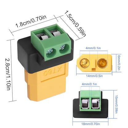 MEIRIYFA XT60 Solderless Connector Female to 2Pin Screw Terminal Adapter for Solar Panel、Portable Power Station,Unmanned Aerial Vehicles, Model Aircraft Plug 4Pcs