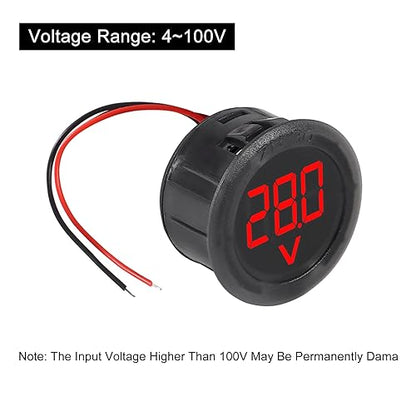 3pcs DC 4-100V LED Digital Display Circular Two-Wire Voltmeter DC Digital Voltmeter Head Display Reverse Connection Protection(Red) - color: Red