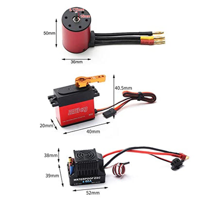 GoolRC 3650 2300KV Brushless Motor with 60A Brushless ESC Electric Speed Controller, 25KG Digital Servo and Programming Card, Waterproof Motor ESC Combo Set for 1/8 1/10 RC Car