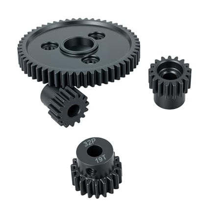 Metal Steel 54T 32P Spur Gear with 15T 17T 19T Pinion Gear Set for Slash 4x4 4WD/2WD/VXL Rally/Stampede 4x4 VXL/Summit/E-REVO/T-Maxx/Rustler 4X4 VXL. Replaces#3956