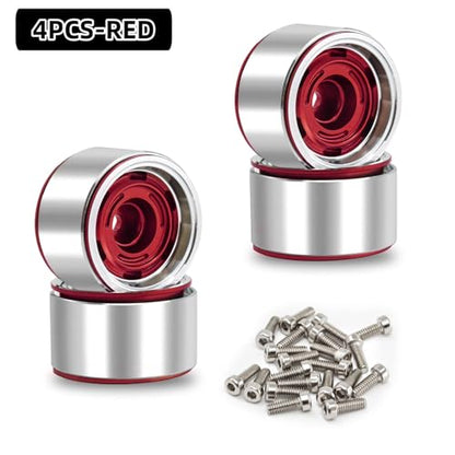 1.0 Beadlock Wheels, 4pcs Red | Aluminum RC Rims Hub with Positive Offset 7mm Hex for 1/18 1/24 RC Crawler Traxxas TRX4M Axial SCX24 AX24 FMS FCX24 Upgrades - color: Four Hole Model-red