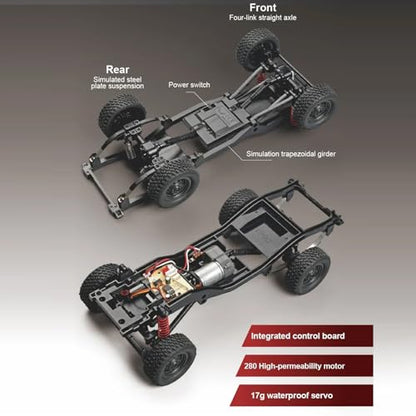 RC Truck 1/12 RC Rock Crawler, MN-82 4x4 Off Road RC Pickup Truck, 2.4GHz Proportional Throttle Steering All Terrain Remote Control Car RTR with Headlights and 2 Batteries for Adults (Red) - color: Red