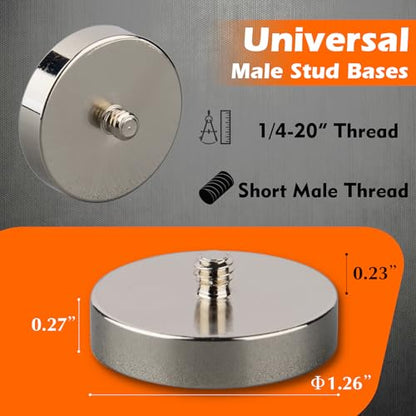 MUTUACTOR 4PCS Universal Neodymium Pot Magnets,1/4-20 Male Threaded Anti-Broken Magnetic Mounting Magnet,115lbs Heavy Duty Rare Earth Magnets for Tripods and Camera Base LED Light Tools Brackets - style: 115 lbs 1/4-20" Male S 4pcs