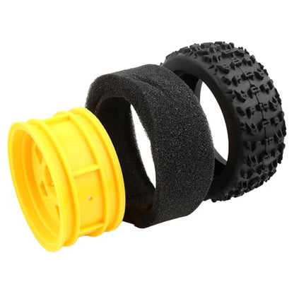 4-Pack RC 1/10 Scale On Road Rally Car Tires OD2.75 Rubber Wheel Rims 12mm Hex Compatible with Traxxas 4 Tec 2.0 Tamiya TT01 XV01 Kyosho WR8 Sakura WLtoys HPI Touring Racing Car (Yellow)