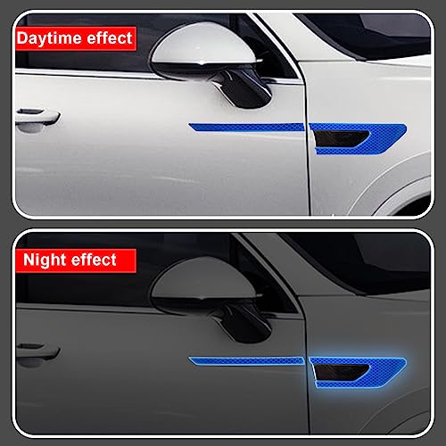 12Pcs Blue Reflective Car Sticker Set Rearview Mirror Reflective Stickers Side Stickers Door Handle Sticker 3D Carbon Fiber Anti Scratches Protective Films - color: blue