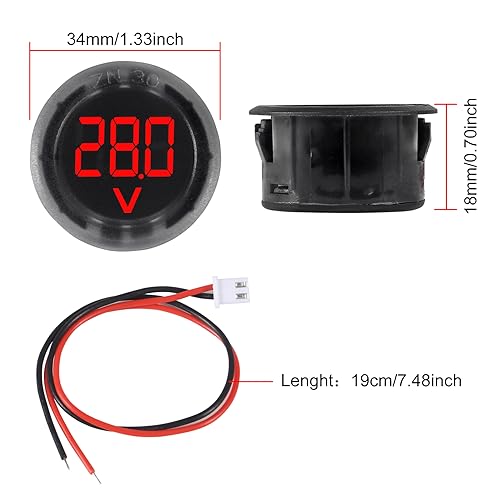 3pcs DC 4-100V LED Digital Display Circular Two-Wire Voltmeter DC Digital Voltmeter Head Display Reverse Connection Protection(Red) - color: Red