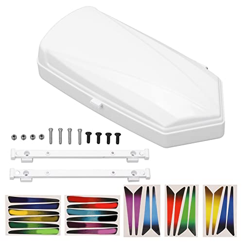 RC Car Roof Carrier Box, Simulation RC Roof Trunk Luggage Suitcase Storage Box with Stickers & Mounting Brackets for 1/10 1/8 RC Car Parts (White)