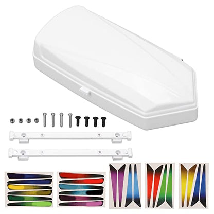 RC Car Roof Carrier Box, Simulation RC Roof Trunk Luggage Suitcase Storage Box with Stickers & Mounting Brackets for 1/10 1/8 RC Car Parts (White)