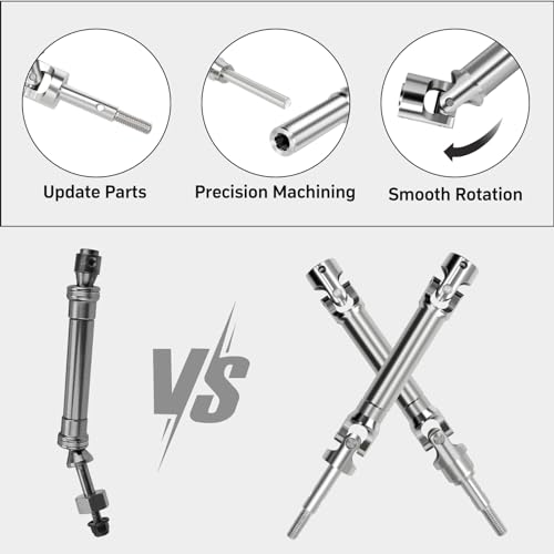 4Pcs Front and Rear CVD Drive Shafts U-Joint Steel Metal RC Driveshaft for 1/10 Traxxas Slash/Stampede/Hoss/Rustler VXL 4X4 4WD RC Car Upgrade Parts(Steel Metal Front&Rear Axle, Sliver)