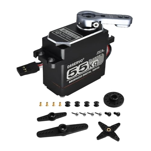55KG Brushless Digital Servo IP67 Waterproof, BLS3355 High Torque Steering RC Servo with 25T Servo Arm 5-8.4V, for 1/8th 1/10th RC Car Crawler Off-road Truck Buggy Robot (Full Metal Shell 270°)
