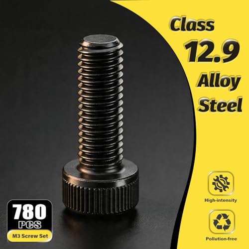 Kadrick M3 Screws Kit 780PCS, Optimized Hex Socket Head Cap Screws Assortment with More Screws & Smarter Size Distribution, Class 12.9 Alloy Steel, Black Zinc Plated M3 Bolts for 3D Printing & DIY - size: M3 780Pcs New