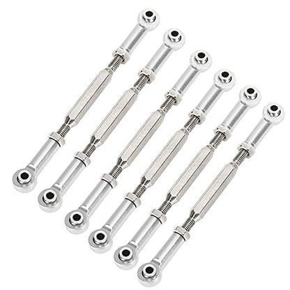 6 Pcs 88mm Aluminum Alloy Adjustable Push Rods, Turnbuckle Rod Linkage for RC Car Upgrade Parts, Silver - color: Silver