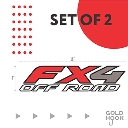 GOLD HOOK FX4 Off Road Decals Compatible with Ford F-150 F-250 F-350 2015-2024 - Bedside Peel and Stick - Set of 2