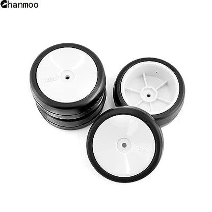 1/10 RC Rally Racing Tires and Hard Plastic Wheels Rims 12mm Hex Hub OD 65mm Drift Tyres for 1:10 Scale RC On Road Car Tamiya Traxxas HPI KYOSHO XV02 XV01 TA06 TT01 TT02 PTG2 144001 A959 4PCS