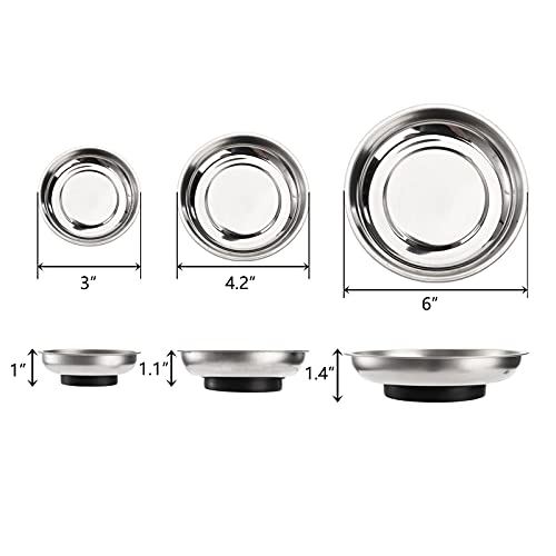 6-Piece Magnet Trays Set, 3" 4" 6" Round Magnetic Parts Tray, Stainless Steel Magnetic Trays Tools Parts Tray Holder for Socket Screw, Nuts, Bolts, Metal Parts