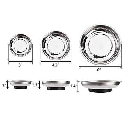 6-Piece Magnet Trays Set, 3" 4" 6" Round Magnetic Parts Tray, Stainless Steel Magnetic Trays Tools Parts Tray Holder for Socket Screw, Nuts, Bolts, Metal Parts