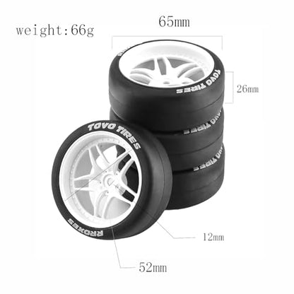 REDSPIDER 1:10 RC Drift Tires(4PCS) 12mm Hex RC Wheels and Tires Smooth Surface Rubber Tires Fit for 1/10 On-Road Drifting Car Traxxas HSP Tamiya HPI Kyosho (Black) - color: Black