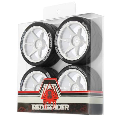REDSPIDER 12mm Hex RC Wheels and Tires Metal Wheel Rims OD2.56'' RC Rally Racing Tyres for Tamiya TT01 TT02 XV01 TA06 A959 PTG2 HPI KYOSHO PTG2 Traxxas 1:10 Street Touring Drift Car (Silver) - color: Silver