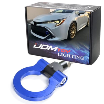 iJDMTOY Sports Blue Track Racing Style Tow Hook Ring Compatible with Toyota 2018-up C-HR, 2019-up Corolla Hatchback, Made of Lightweight Aluminum - style: Blue Tow Ring