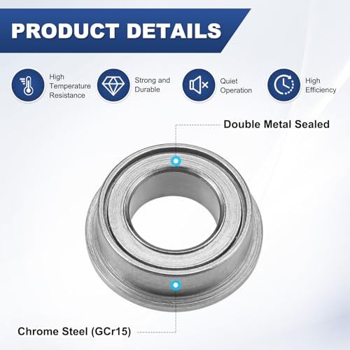 M METERXITY 20-Pack MF74ZZ Flanged Ball Bearing, 4mm x 7mm x 2.5mm Double Metal Seal Chrome (GCr15) Steel Deep Groove Ball Bearings for Wheelbarrow/Printer/Fax Machines/Power Tools - size: 4mm x 7mm x 2.5mm