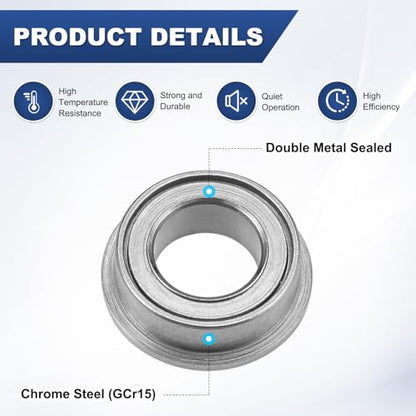 M METERXITY 20-Pack MF74ZZ Flanged Ball Bearing, 4mm x 7mm x 2.5mm Double Metal Seal Chrome (GCr15) Steel Deep Groove Ball Bearings for Wheelbarrow/Printer/Fax Machines/Power Tools - size: 4mm x 7mm x 2.5mm