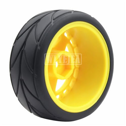 4PCS RC 1/10 On-Road Tires 65mm RC Rubber Tires w/Plastic Wheel Rim 12mm Hex Fit for 1/10 RC On-Road Rally Car HPI Tamiya TT01 TT02 Kyosho Wltoys 144001 - color: Yellow 1