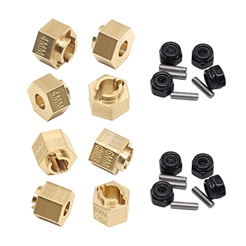 Brass Wheel Hex Hub 4mm&6mm(+1.5mm) Extenders Adaptor Set&Lock Nuts for 1/18 TRX4M Upgrade Parts RC Crawler Car - size: 4MM&6MM