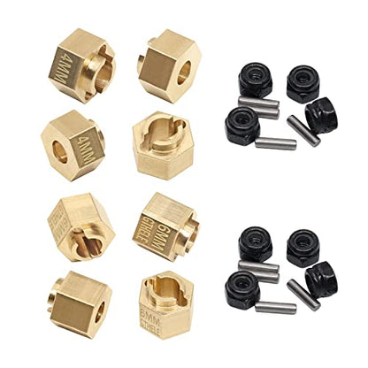 Brass Wheel Hex Hub 4mm&6mm(+1.5mm) Extenders Adaptor Set&Lock Nuts for 1/18 TRX4M Upgrade Parts RC Crawler Car - size: 4MM&6MM