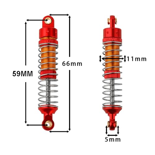4PCS 53mm/59mm/66mm Aluminum Shocks Absorbers Oil Threaded Damper for 1/18 RC Crawler TRX4M TRX-4M Bronco Defender K10 Upgrade Parts,Silver Color Spring (59mm red) - color: 59mm red