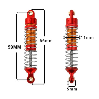 4PCS 53mm/59mm/66mm Aluminum Shocks Absorbers Oil Threaded Damper for 1/18 RC Crawler TRX4M TRX-4M Bronco Defender K10 Upgrade Parts,Silver Color Spring (59mm red) - color: 59mm red