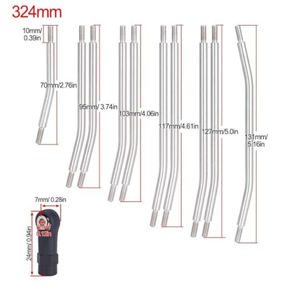for Axial for SCX10 II 90046 1/10 RC Crawler Car Upgrade Parts 10Pcs Steel Links Rod Set with Ball End 313/324mm Wheelbase RC Links Linkage(324mm) - size: 324mm