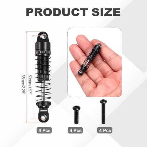 MECCANIXITY 4Pcs RC Shock Absorber 1/18 50mm Aluminum Threaded Front & Rear Shock Absorber Damper Assembled Set for 1/18 RC Car Crawler Racing Truck, Black - color: Black