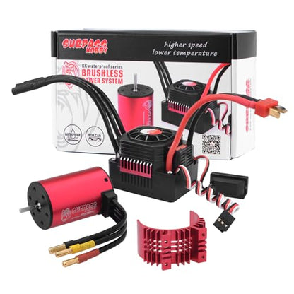 Surpass Hobby 3660 4200KV Motor 60A ESC Combo for 1/10 RC Trucks | 3660 brushless motor with waterproof ESC, CNC aluminum motor housing multi safety protection - size: 4200KV
