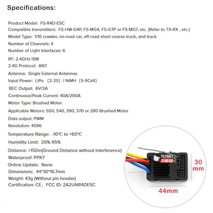 GoolRC Flysky FS-R4D-ESC Receiver, 2 in 1 2.4GHz 4CH Receiver with Speed and LED Control, ANT Protocol PWM Output Compatible with FS-G7P Radio Transmitter for 1/10 RC Crawler On-Road Off-Road Truck
