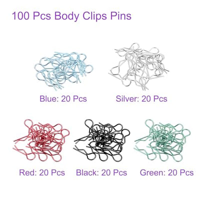 DMiotech 100Pcs Body Clips Pins with Pull Tabs, Mixed Color Universal RC Cars Parts Shell Replacement Parts for 1/8 1/10 1/12 Scale RC Car