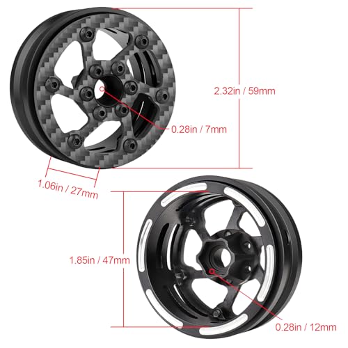 HobbyPark Carbon Fiber 1.9 Beadlock Wheels Rims for TRX4 SCX10 1/10 Crawler Car 1.9 inch Beadlocks Upgrades (Style C) - style: Style C