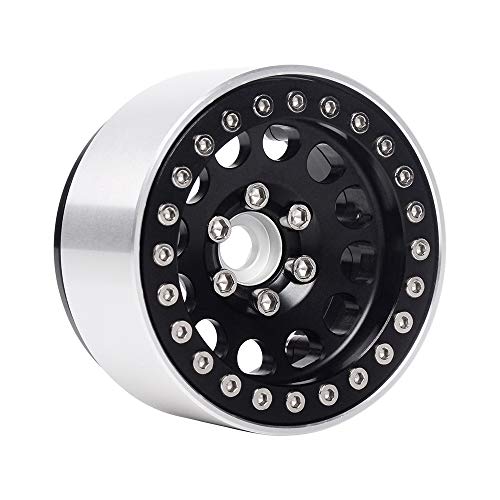 INJORA 1.9 Beadlock Wheels Rims for 1/10 RC Crawler Axial SCX10 SCX10 II 90046 Traxxas TRX4 RC4WD D90, 4Pcs/Set, Aluminum Alloy (Black) - color: Black