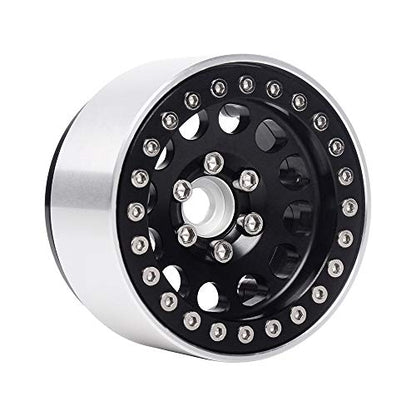 INJORA 1.9 Beadlock Wheels Rims for 1/10 RC Crawler Axial SCX10 SCX10 II 90046 Traxxas TRX4 RC4WD D90, 4Pcs/Set, Aluminum Alloy (Black) - color: Black