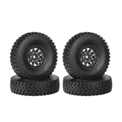 4PCS 1.55 Inch Beadlock Metal Wheel Rim and Rubber Tires Set for 1/10 RC Rock Crawler Car for Axial AX90069 D90 TF2 Tamiya CC01 LC70(90mm-10Holes Black) - color: 90mm-10holes Black