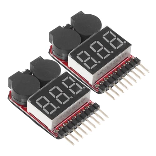jojofuny 2pcs Lipo Battery Voltage Checker Low Voltage Alarm Compact Rc Battery Tester Monitor