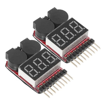 jojofuny 2pcs Lipo Battery Voltage Checker Low Voltage Alarm Compact Rc Battery Tester Monitor