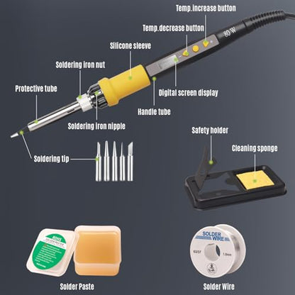 LDK 80W Soldering Iron Kit, 110V Digital Soldering Iron | with 5 Solder Tips, Solder Wire, Adjustable Temperature Solder Welding Tools, Fast Heating, Electrical Repair - color: Yellow