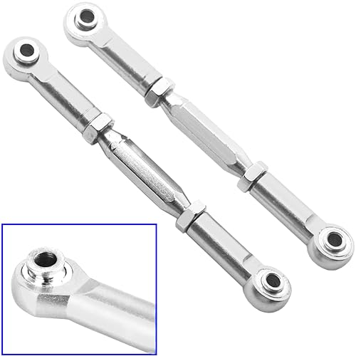 2PCS RC Front Rear Metal Steering Servo Link 70-90mm Adjustable Turnbuckles Camber Linkage Rod Ends Compatible with Traxxas Slash 4x4 5807 Stampede HQ727 1/10 RC Car Upgraded Parts,Sliver
