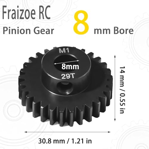 29T M1 8mm Steel Pinion Gear with 8mm to 5mm Adapter Shaft for Traxxas 1/5 X-MAXX 1/10 RC Car Buggy Truck, Available in 14T to 30T Mod 1 Motor Gear for Enhanced Performance and Durability - size: 29T