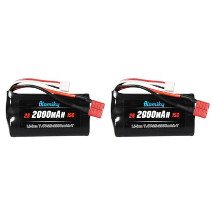 Blomiky 2 Pack 7.4V 1500mAh 11.1W Li-ion Rechargeable Battery with T Plug Suitable for Some RC Trucks / 14301 Battery